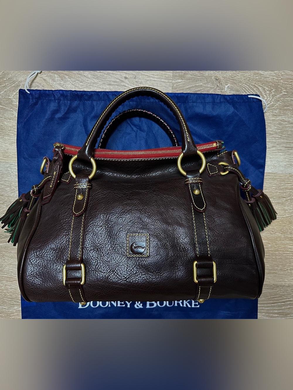 Dooney & Bourke RiRi Zip Florentine Large Satchel T Moro Brown Leather